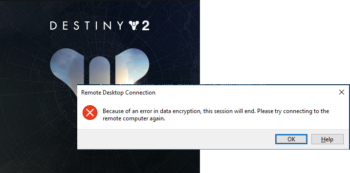 Destiny 2 crashes RDP